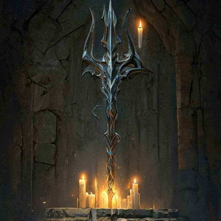 Midir's Trident — fantasy item illustration. Midir's Trident is a magic item (weapon) of very rare rarity.