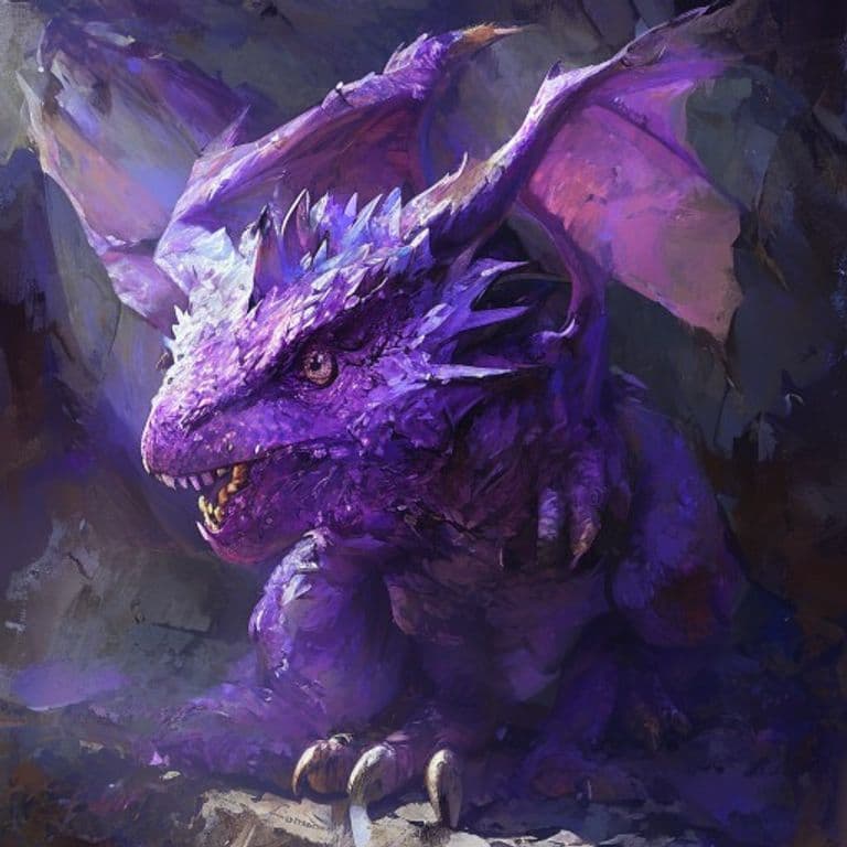 Young Amethyst Dragon — fantasy monster illustration. Young Amethyst Dragon is a large dragon (Challenge Rating 9).