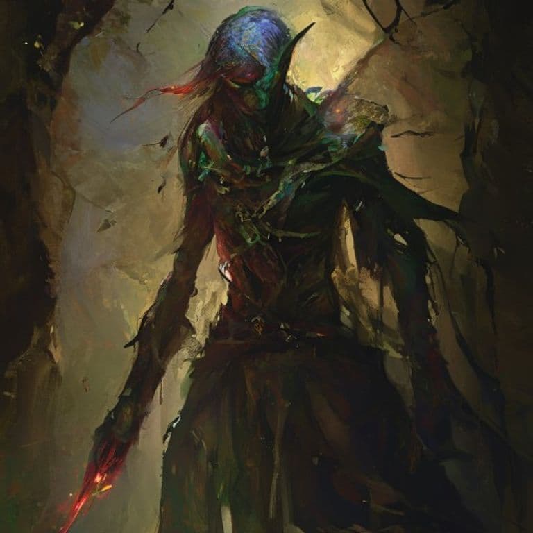 Elf, Shadow Fey Executioner — fantasy monster illustration. Elf, Shadow Fey Executioner is a medium humanoid (Challenge Rating 8).