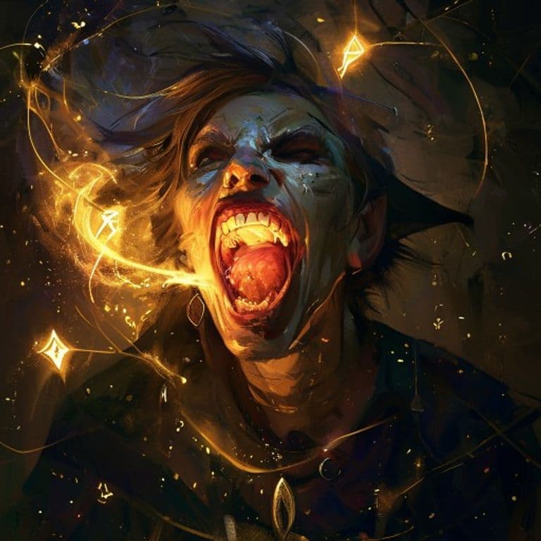 Hideous Laughter — fantasy spell effect illustration. Hideous Laughter is a 1st-level enchantment available to Bard, Warlock, Wizard.