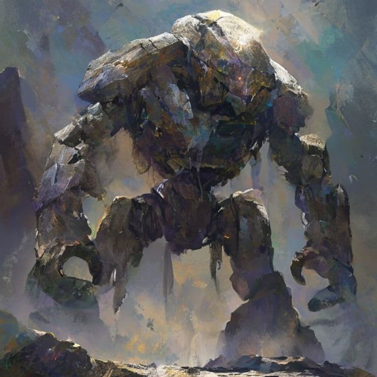 Stone Golem — fantasy monster illustration. Stone Golem is a large construct (Challenge Rating 10).