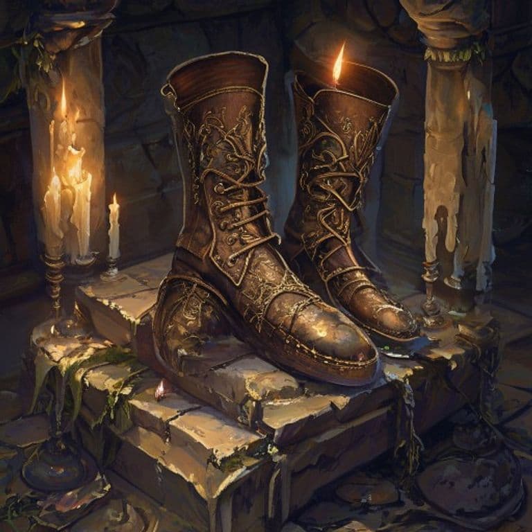 Boots of Speed — fantasy item illustration. Boots of Speed is a magic item (wondrous item) of rare rarity.