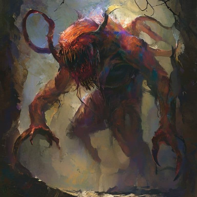 Akyishigal — fantasy monster illustration. Akyishigal is a large fiend (Challenge Rating 12).