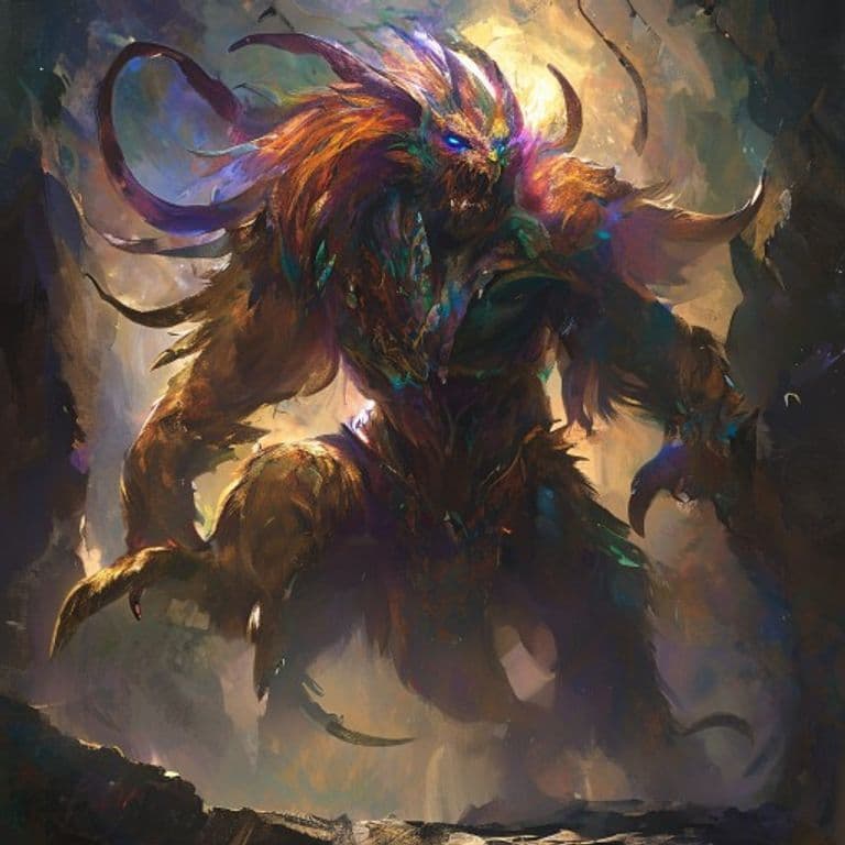 Barong — fantasy monster illustration. Barong is a large celestial (Challenge Rating 17).