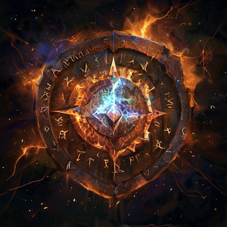 Doom of the Cracked Shield — fantasy spell effect illustration. Doom of the Cracked Shield is a 1st-level transmutation.