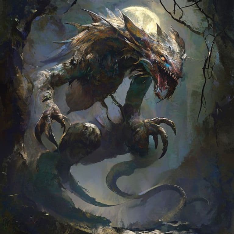 Moonchild Naga — fantasy monster illustration. Moonchild Naga is a large monstrosity (Challenge Rating 6).