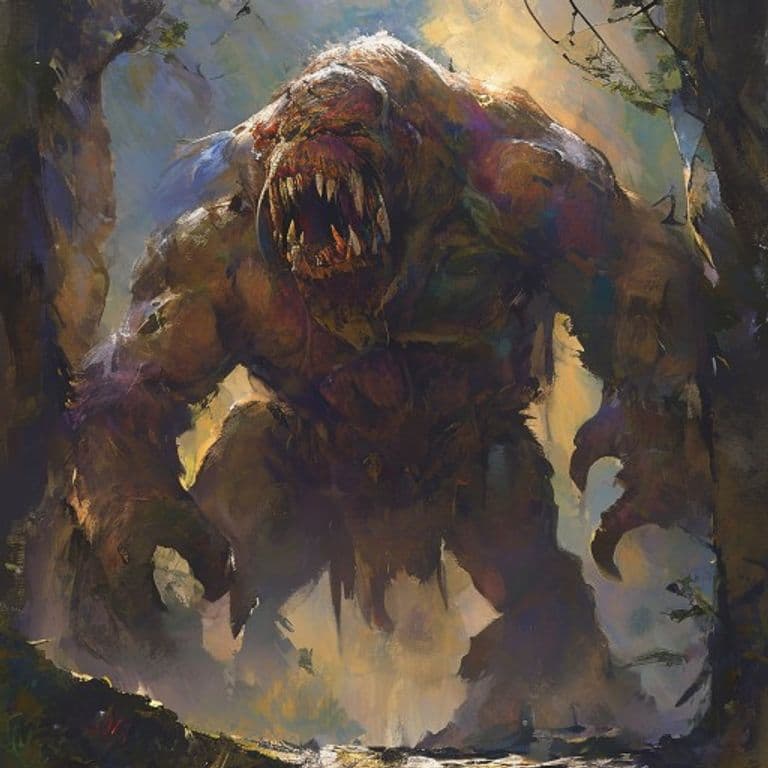 Ettin — fantasy monster illustration. Ettin is a large giant (Challenge Rating 4).