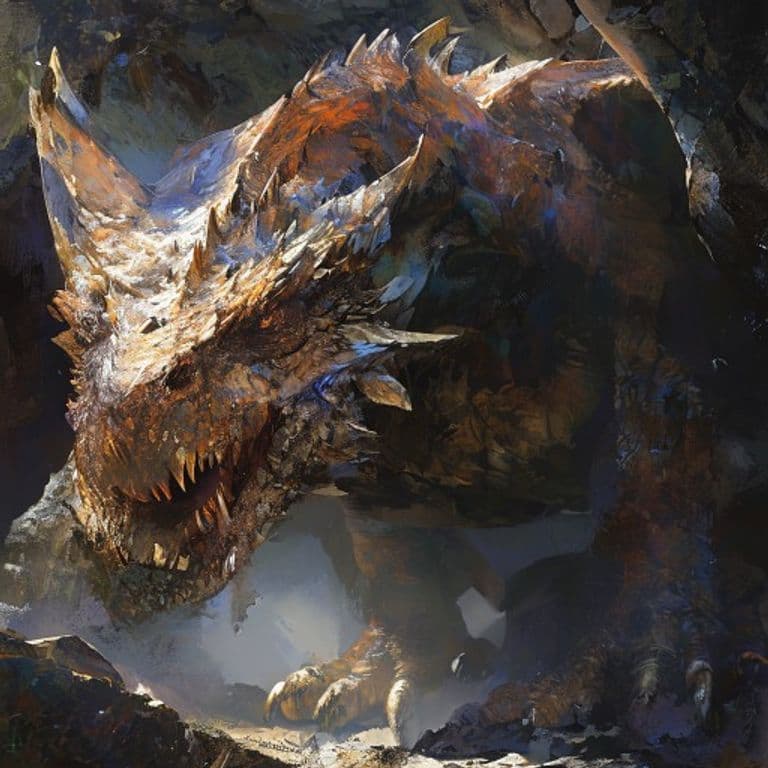 Adult Cave Dragon — fantasy monster illustration. Adult Cave Dragon is a huge dragon (Challenge Rating 16).