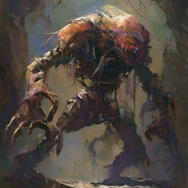 Gnarljak — fantasy monster illustration. Gnarljak is a small construct (Challenge Rating 6).