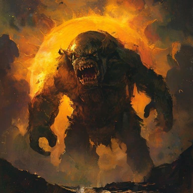 Ogre, Black Sun — fantasy monster illustration. Ogre, Black Sun is a large giant (Challenge Rating 8).