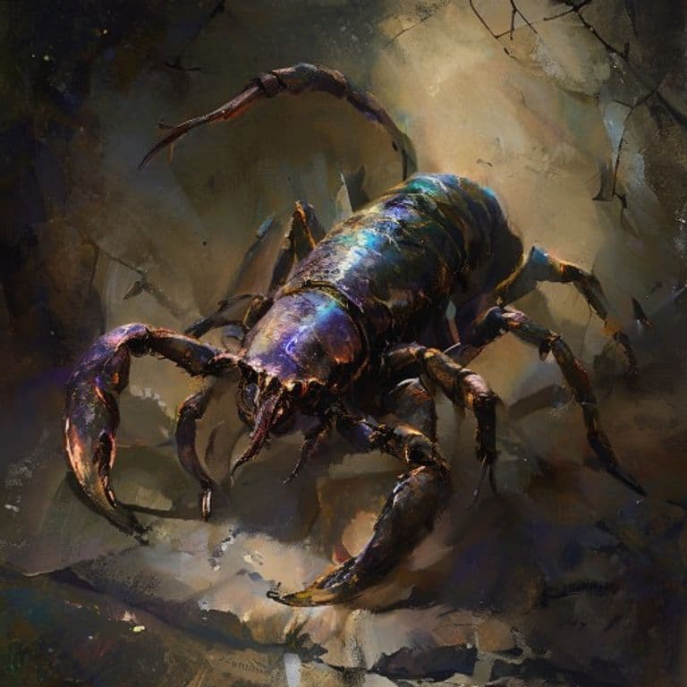 Stygian Fat-Tailed Scorpion — fantasy monster illustration. Stygian Fat-Tailed Scorpion is a tiny beast (Challenge Rating 3).