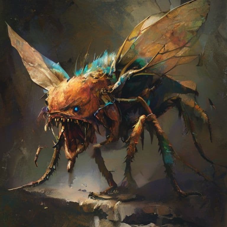 Suturefly — fantasy monster illustration. Suturefly is a tiny beast (Challenge Rating 1/4).