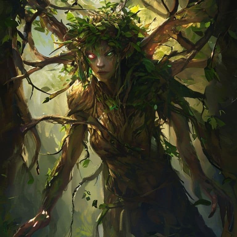 Dryad — fantasy monster illustration. Dryad is a medium fey (Challenge Rating 1/2).