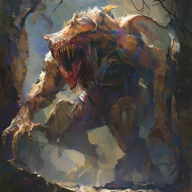 Garmvvolf — fantasy monster illustration. Garmvvolf is a huge monstrosity (Challenge Rating 9).