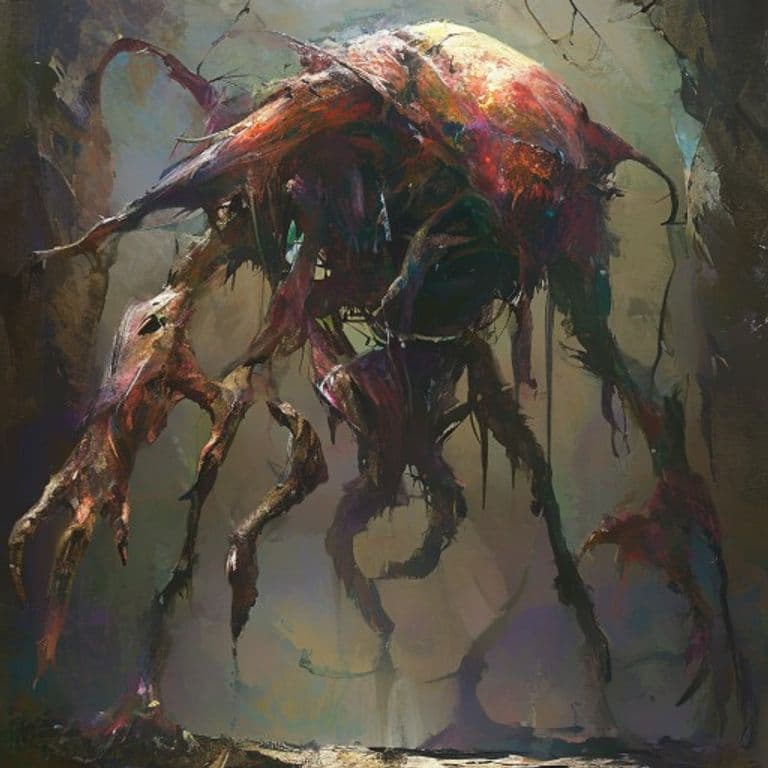 Aphasian Abomination — fantasy monster illustration. Aphasian Abomination is a large construct (Challenge Rating 10).