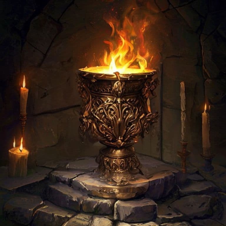 Brazier of Commanding Fire Elementals — fantasy item illustration. Brazier of Commanding Fire Elementals is a magic item (wondrous item) of rare rarity.