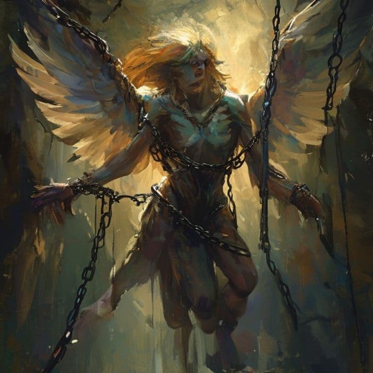 Angel, Chained — fantasy monster illustration. Angel, Chained is a medium celestial (Challenge Rating 8).
