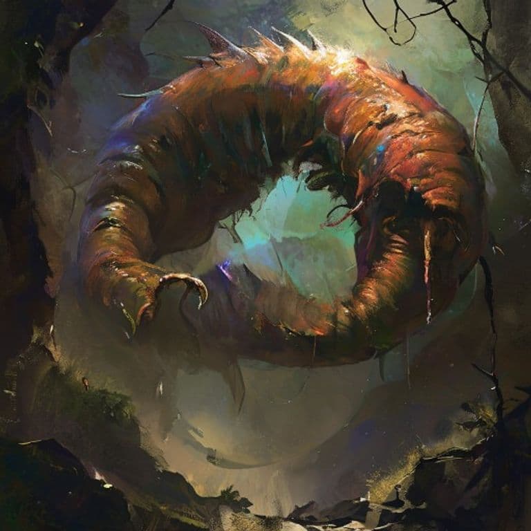 Sathaq Worm — fantasy monster illustration. Sathaq Worm is a huge elemental (Challenge Rating 10).
