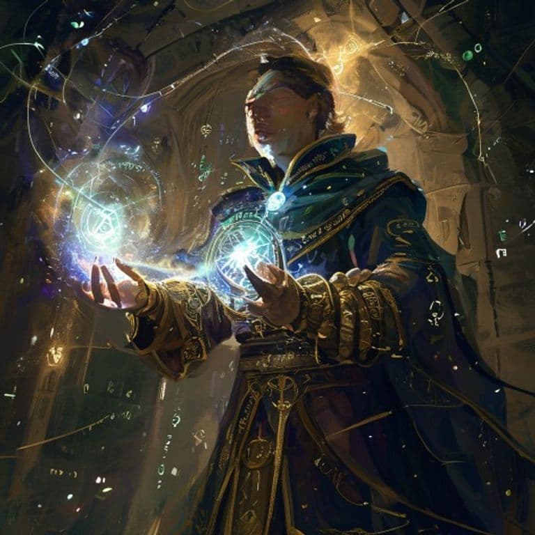 Machine Speech — fantasy spell effect illustration. Machine Speech is a 1st-level transmutation available to Wizard, Sorceror, Cleric, Bard.