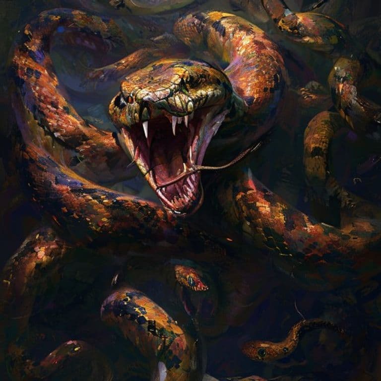 Snake, Swarm of Poisonous Snakes — fantasy monster illustration. Snake, Swarm of Poisonous Snakes is a medium swarm (Challenge Rating 2).
