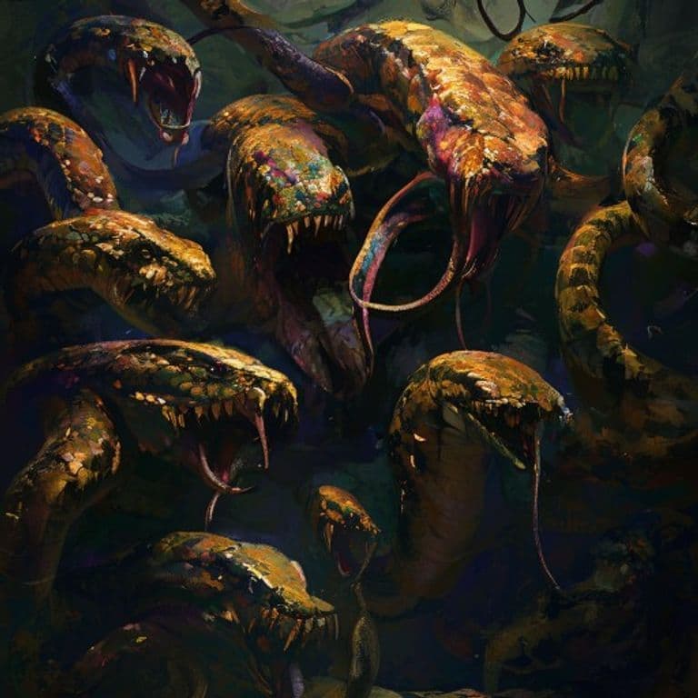 Swarm of Poisonous Snakes — fantasy monster illustration. Swarm of Poisonous Snakes is a medium beast (Challenge Rating 2).