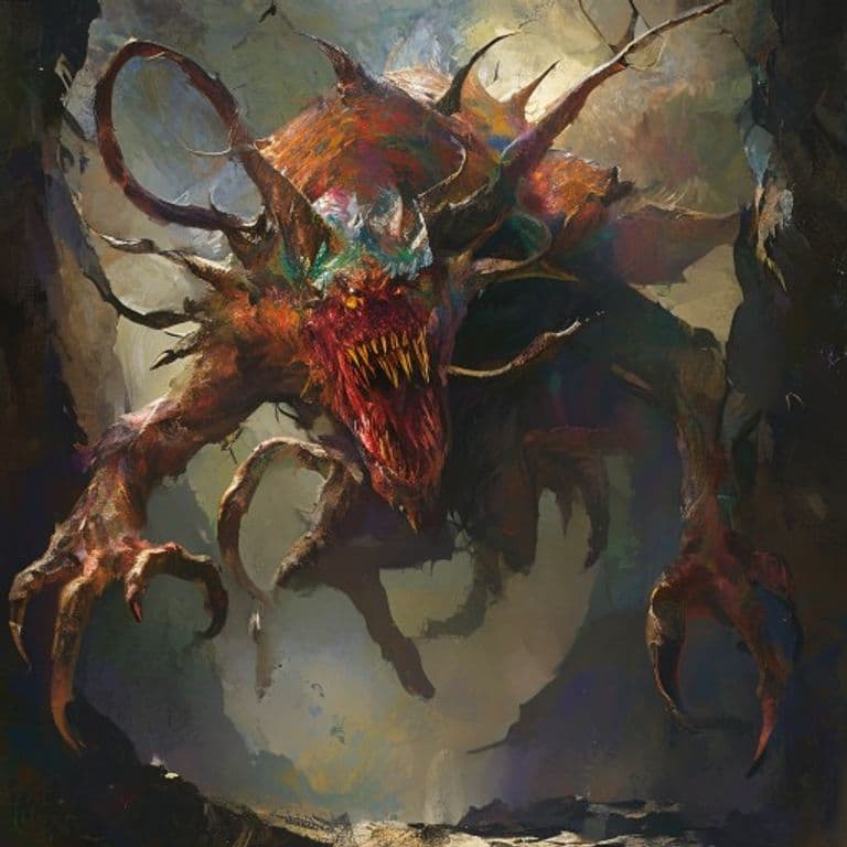 Spawn of Rhopalocerex — fantasy monster illustration. Spawn of Rhopalocerex is a large fiend (Challenge Rating 6).