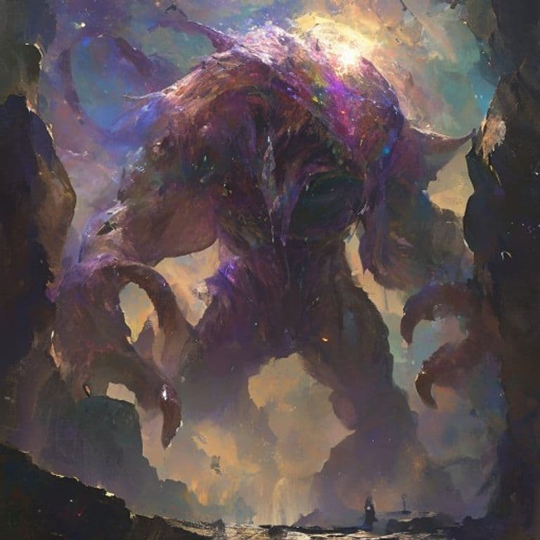 Thrummren — fantasy monster illustration. Thrummren is a gargantuan celestial (Challenge Rating 12).