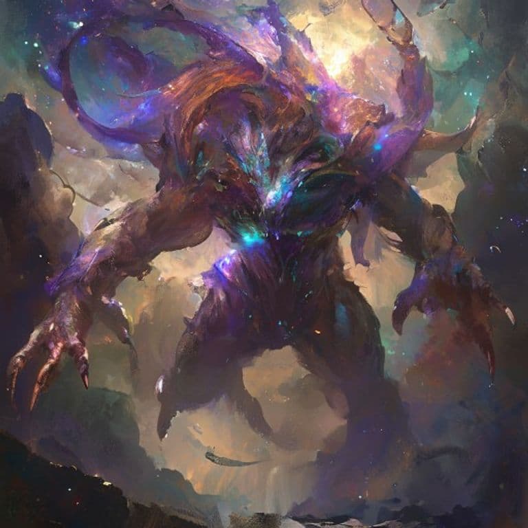 Gugalanna — fantasy monster illustration. Gugalanna is a huge celestial (Challenge Rating 21).