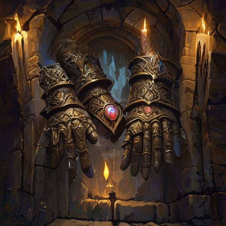 Stonechewer Gauntlets — fantasy item illustration. Stonechewer Gauntlets is a magic item (wondrous item) of rare rarity.