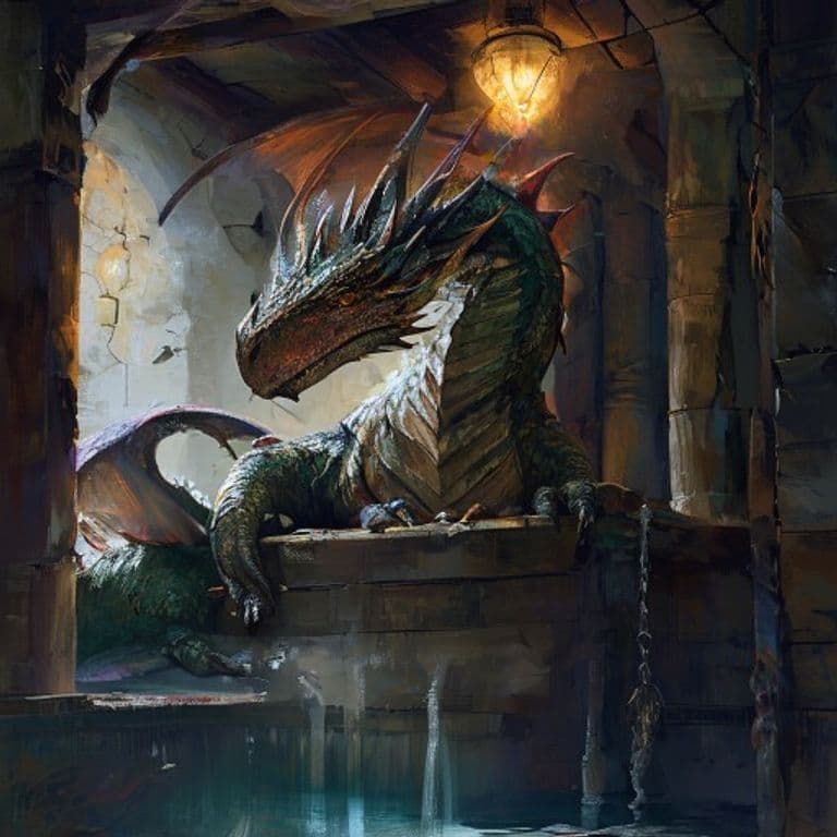 Bathhouse Drake — fantasy monster illustration. Bathhouse Drake is a medium dragon (Challenge Rating 3).