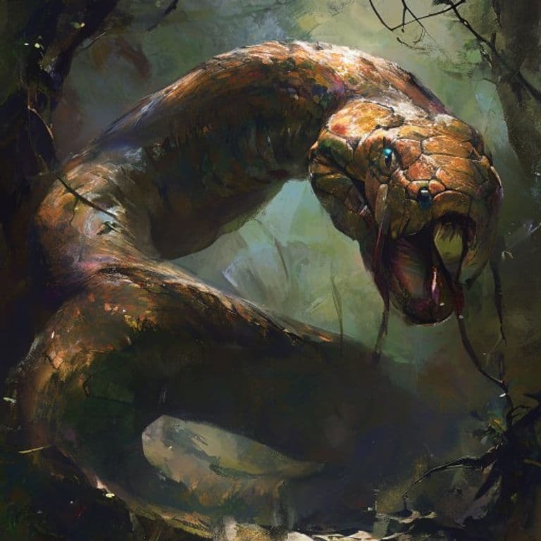Snake, Giant Constrictor — fantasy monster illustration. Snake, Giant Constrictor is a huge beast (Challenge Rating 2).
