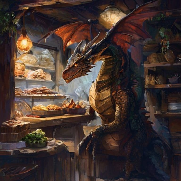 Drake, Bakery — fantasy monster illustration