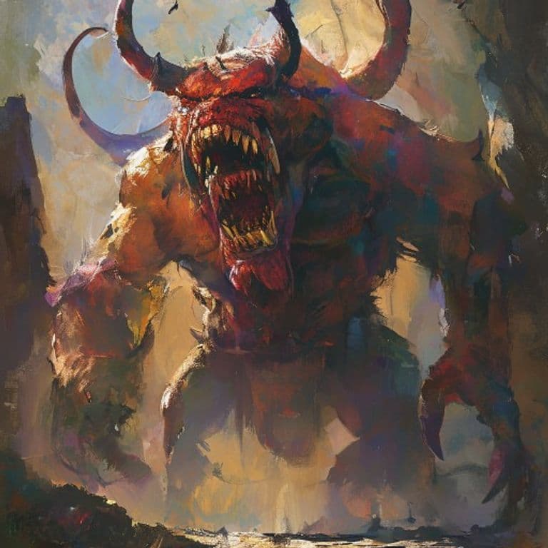 Oni — fantasy monster illustration. Oni is a large giant (Challenge Rating 7).