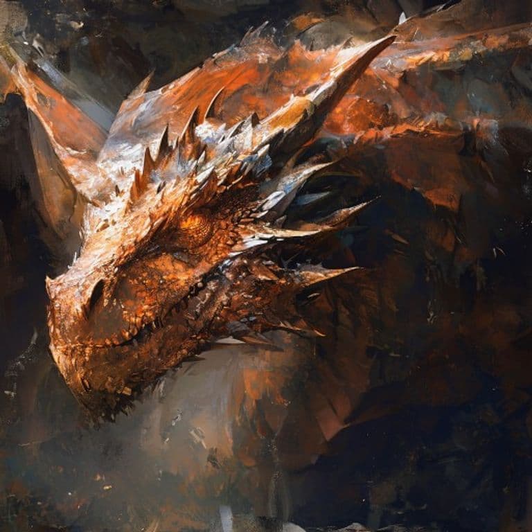 Adult Copper Dragon — fantasy monster illustration. Adult Copper Dragon is a huge dragon (Challenge Rating 14).