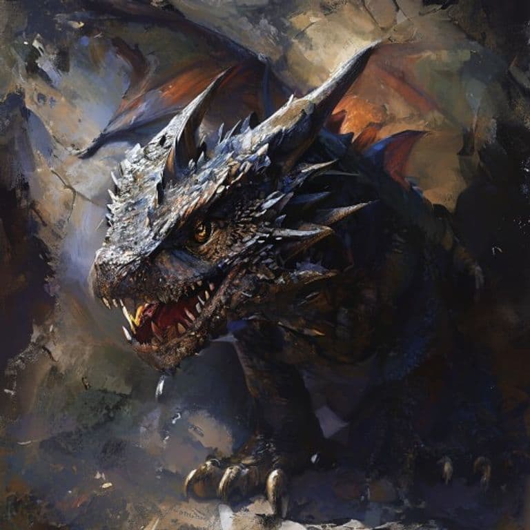 Young Black Dragon — fantasy monster illustration. Young Black Dragon is a large dragon (Challenge Rating 7).
