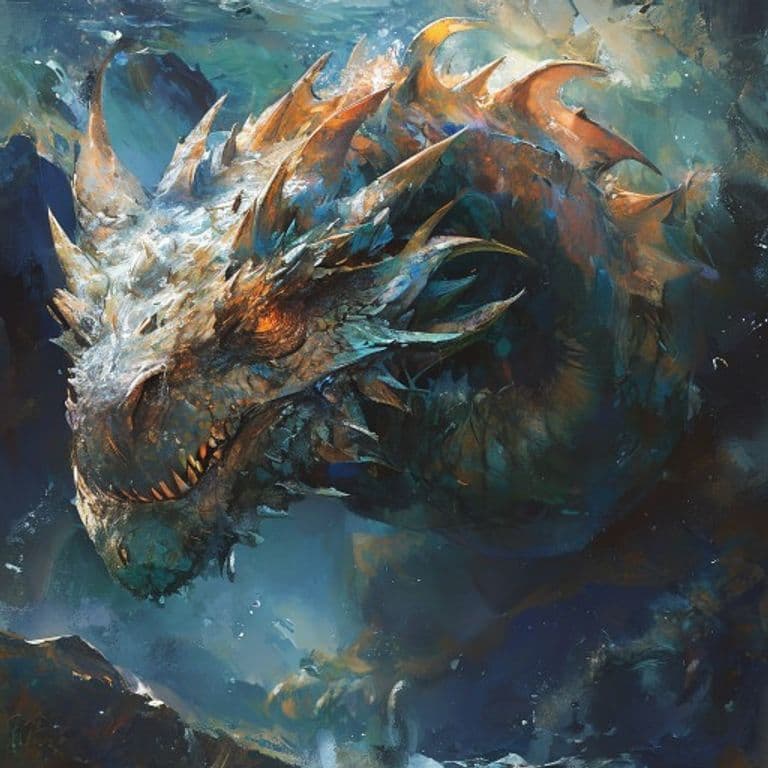 Adult Sea Dragon — fantasy monster illustration. Adult Sea Dragon is a huge dragon (Challenge Rating 18).