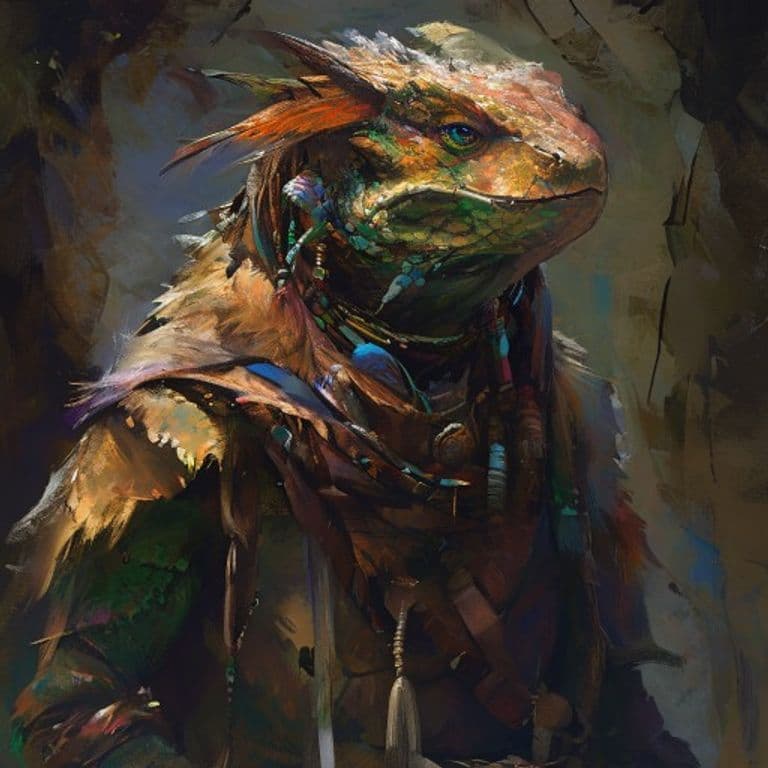 Lizardfolk Shaman — fantasy monster illustration. Lizardfolk Shaman is a medium humanoid (Challenge Rating 2).