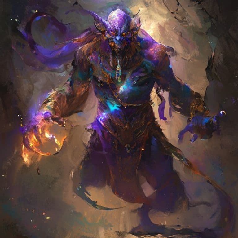 Al-Aeshma Genie — fantasy monster illustration. Al-Aeshma Genie is a large elemental (Challenge Rating 9).