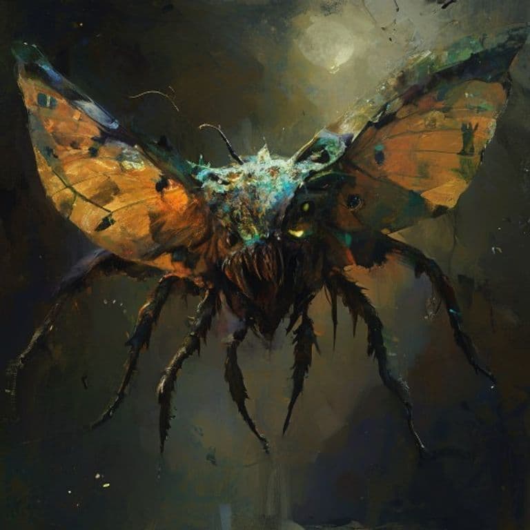 Corpselight Moth — fantasy monster illustration. Corpselight Moth is a large beast (Challenge Rating 5).