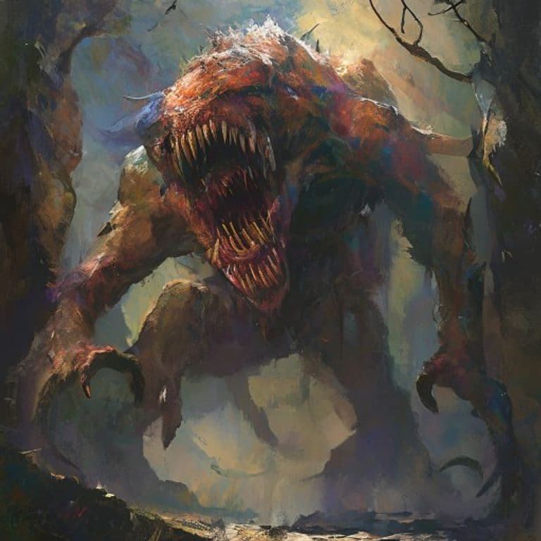 Karkadann — fantasy monster illustration. Karkadann is a huge monstrosity (Challenge Rating 7).