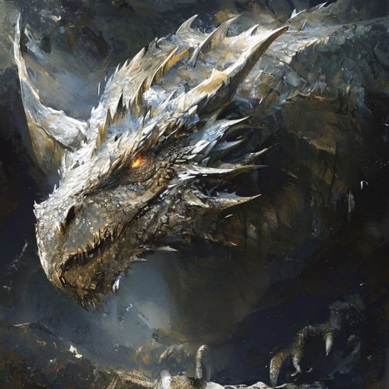 Ancient Silver Dragon — fantasy monster illustration. Ancient Silver Dragon is a gargantuan dragon (Challenge Rating 25).