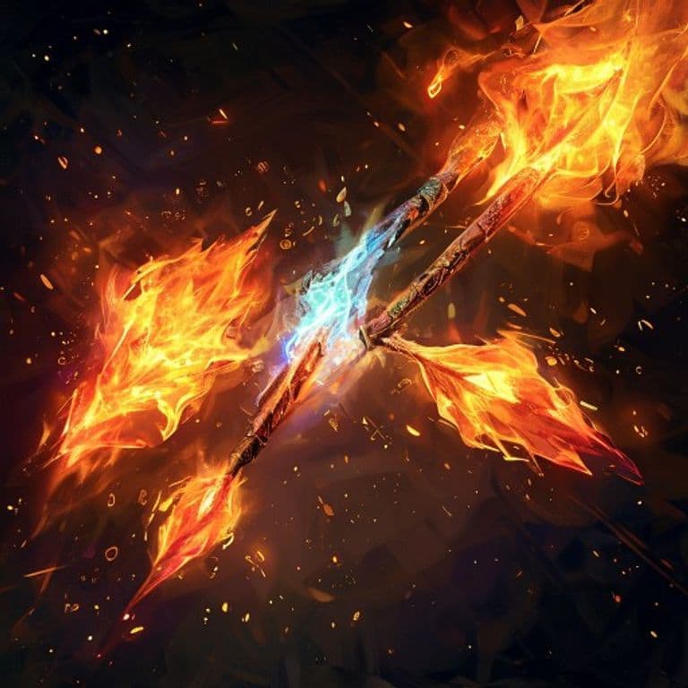 Fire Darts — fantasy spell effect illustration. Fire Darts is a 2nd-level evocation available to Cleric, Druid, Wizard.