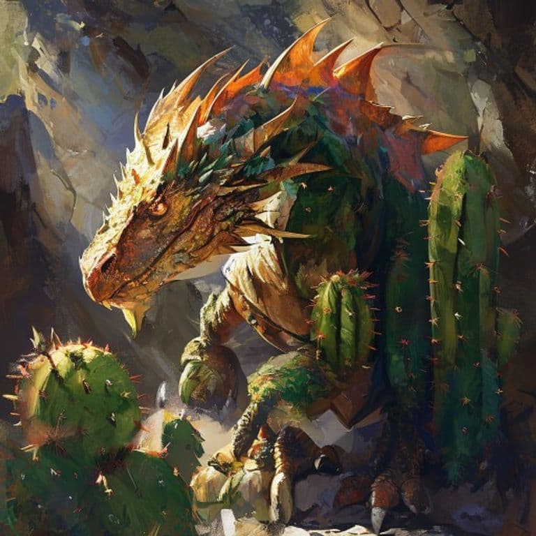 Drake, Cactus — fantasy monster illustration. Drake, Cactus is a medium dragon (Challenge Rating 4).