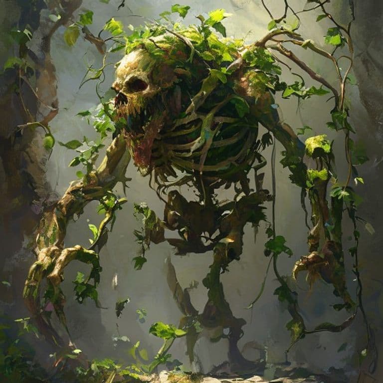 Vine Troll Skeleton — fantasy monster illustration. Vine Troll Skeleton is a large plant (Challenge Rating 9).