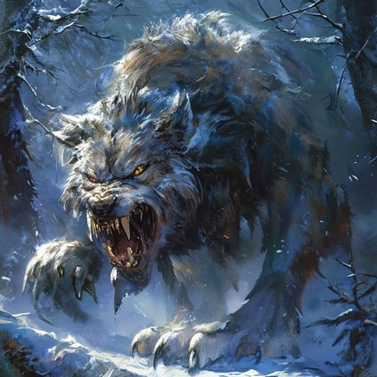 Winter Wolf — fantasy monster illustration. Winter Wolf is a large monstrosity (Challenge Rating 3).