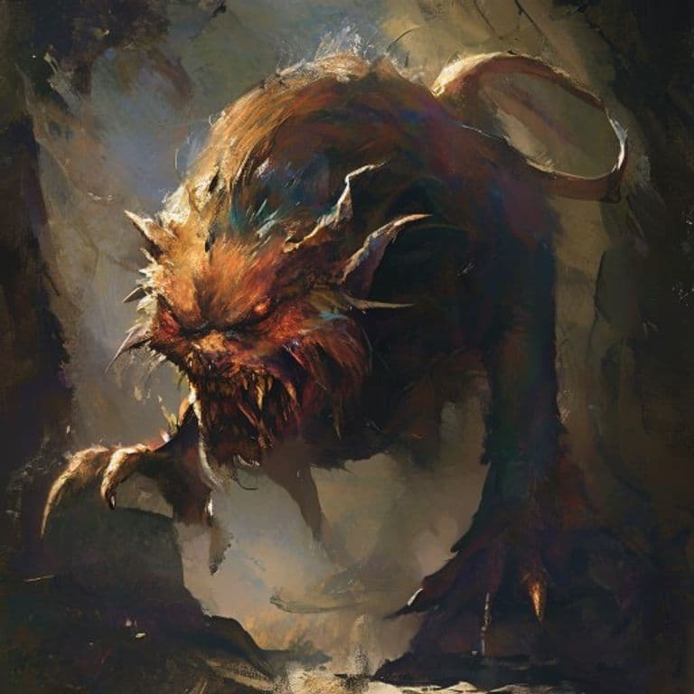 Doppelrat — fantasy monster illustration. Doppelrat is a tiny monstrosity (Challenge Rating 2).