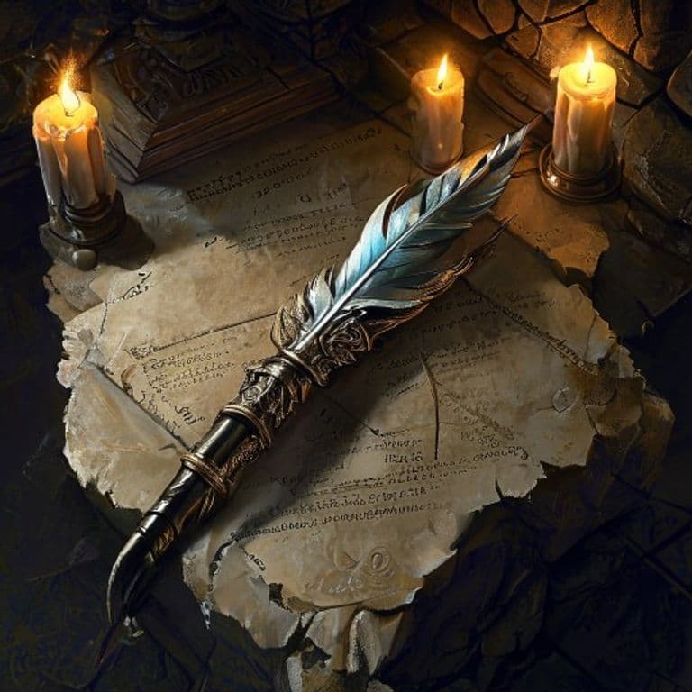 Dastardly Quill and Parchment — fantasy item illustration. Dastardly Quill and Parchment is a magic item (wondrous item) of rare rarity.
