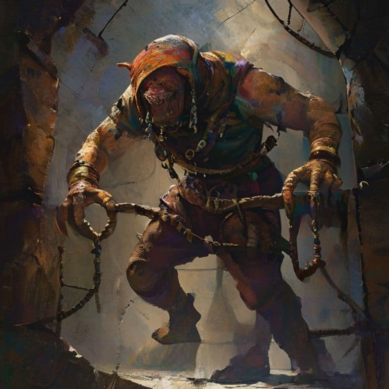 Trapsmith — fantasy monster illustration. Trapsmith is a small humanoid (Challenge Rating 2).