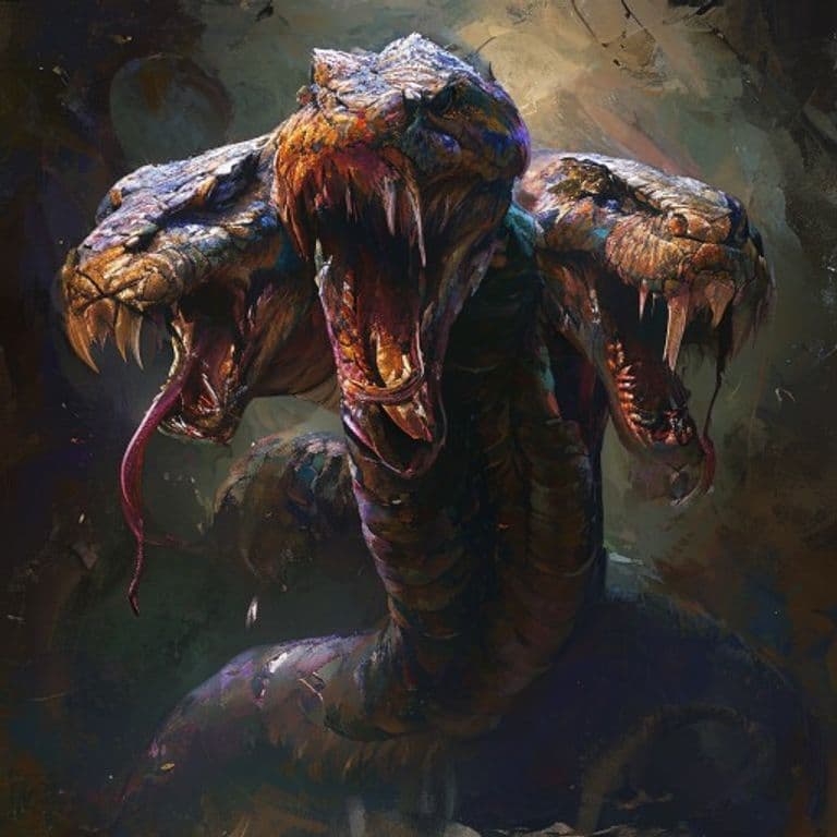Three-Headed Cobra — fantasy monster illustration