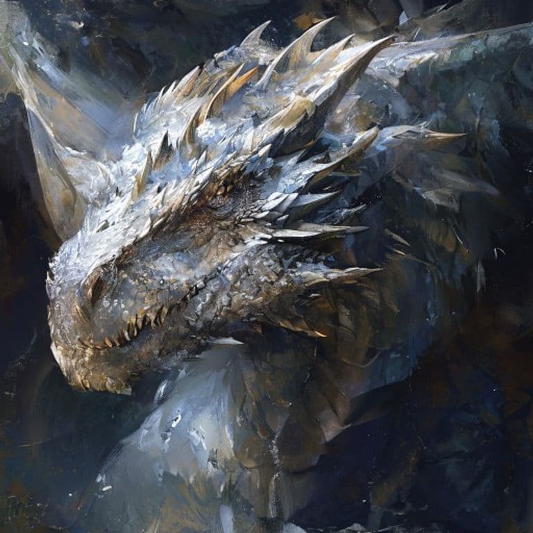 Adult Silver Dragon — fantasy monster illustration. Adult Silver Dragon is a huge dragon (Challenge Rating 16).